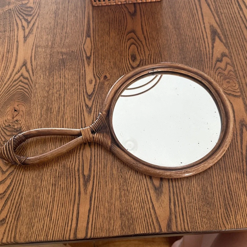 Vintage wood hand mirror - boho